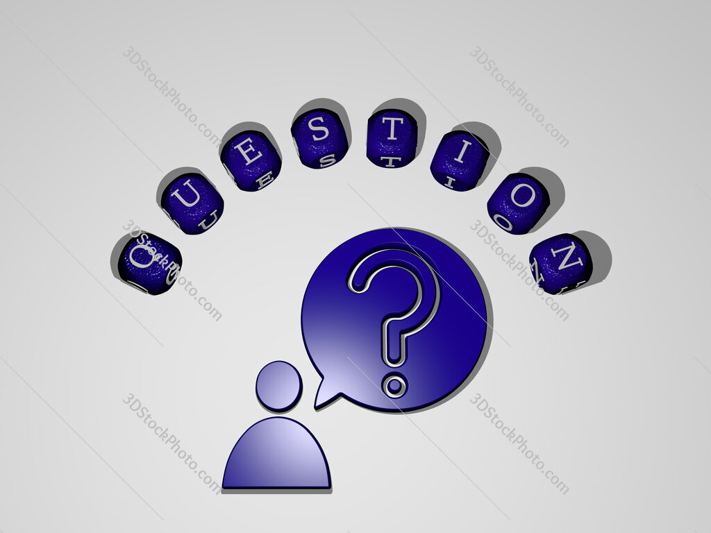 question icon surrounded by the text of individual letters