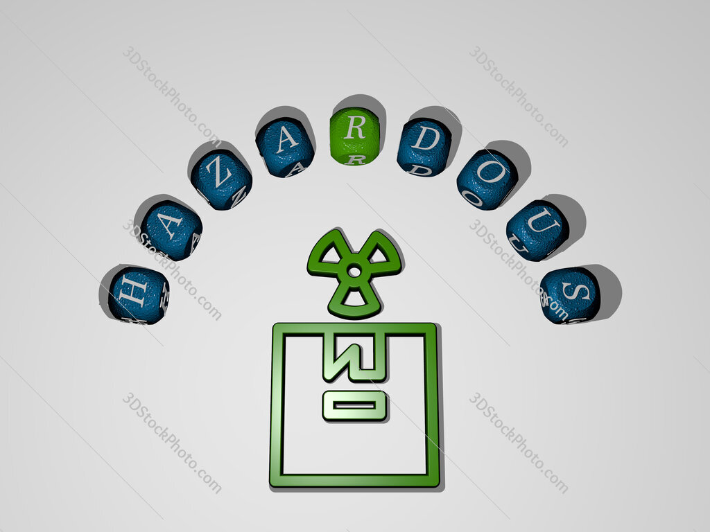 hazardous icon surrounded by the text of individual letters