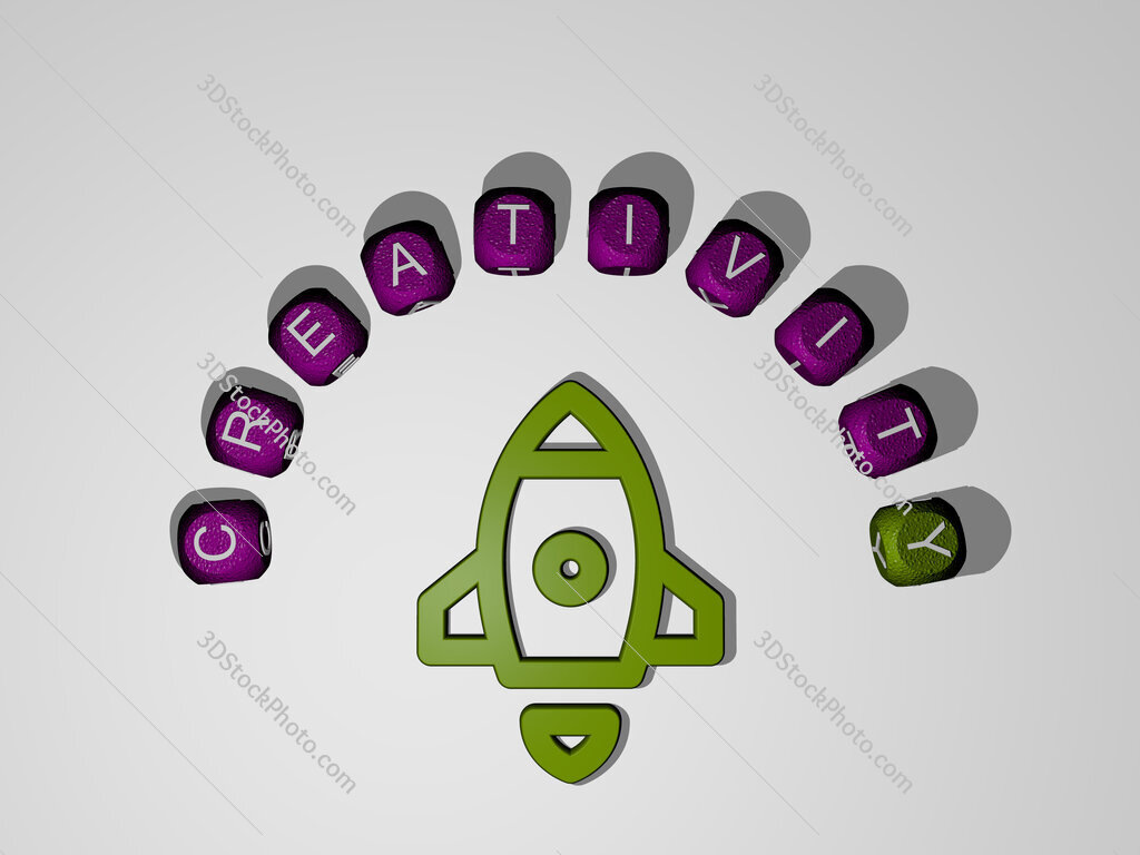 creativity icon surrounded by the text of individual letters