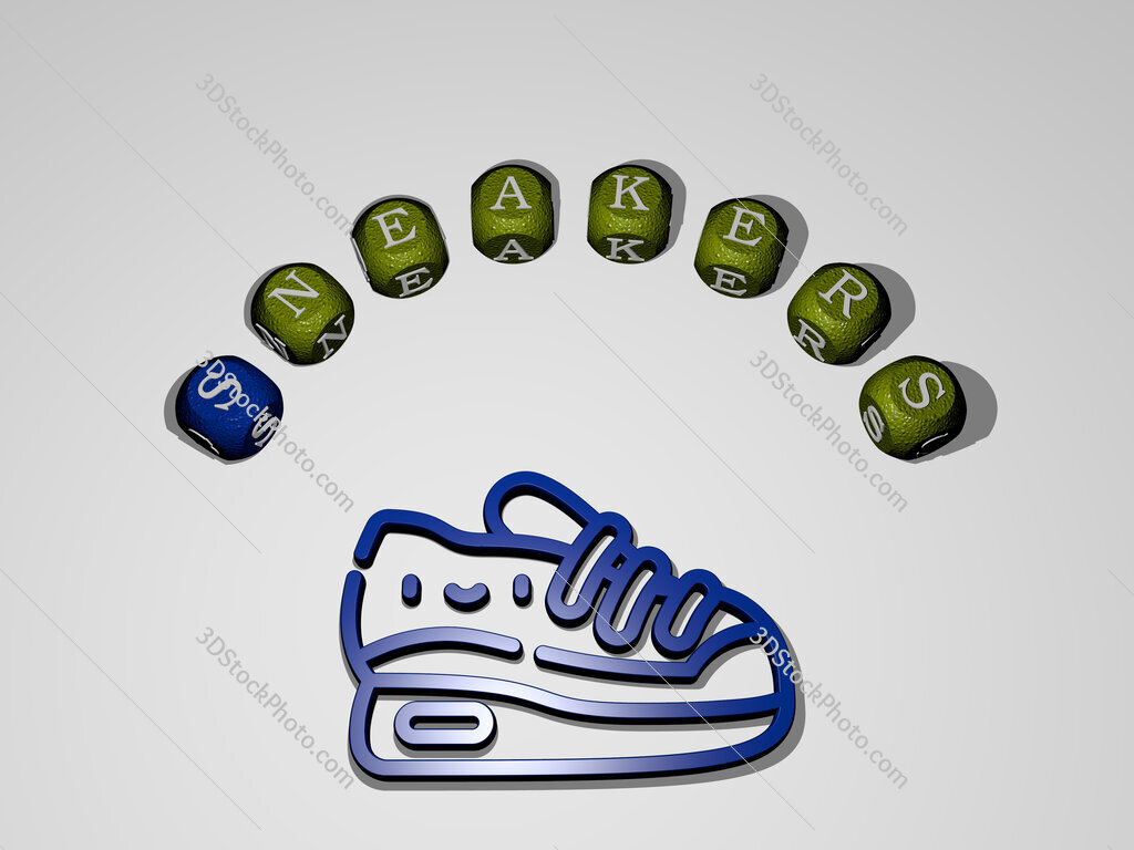 sneakers icon surrounded by the text of individual letters