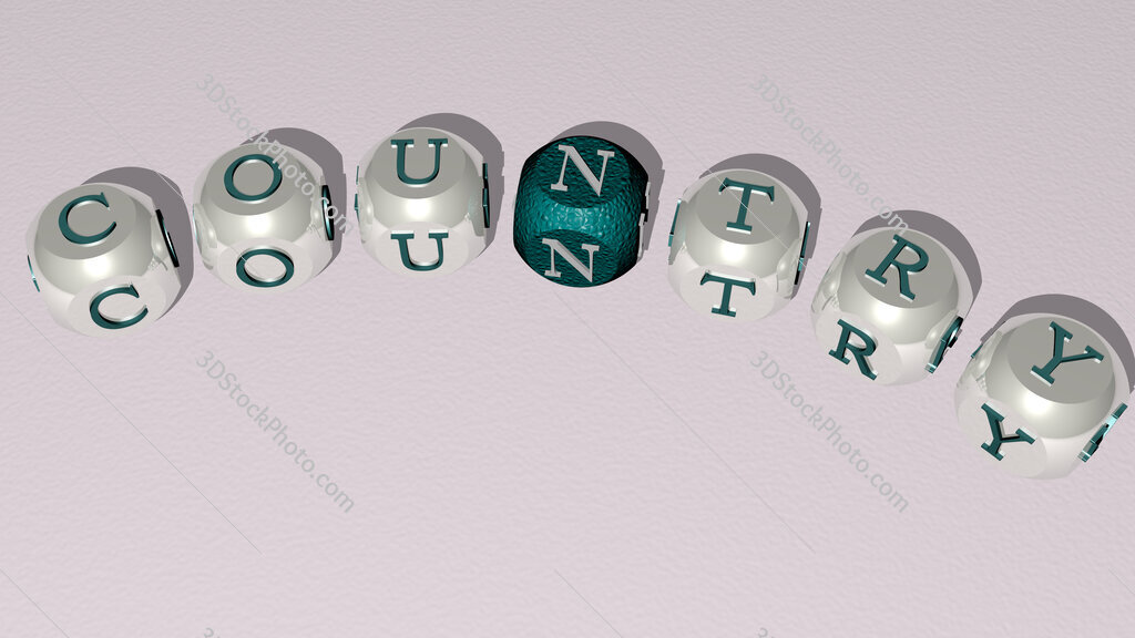 country text of dice letters with curvature