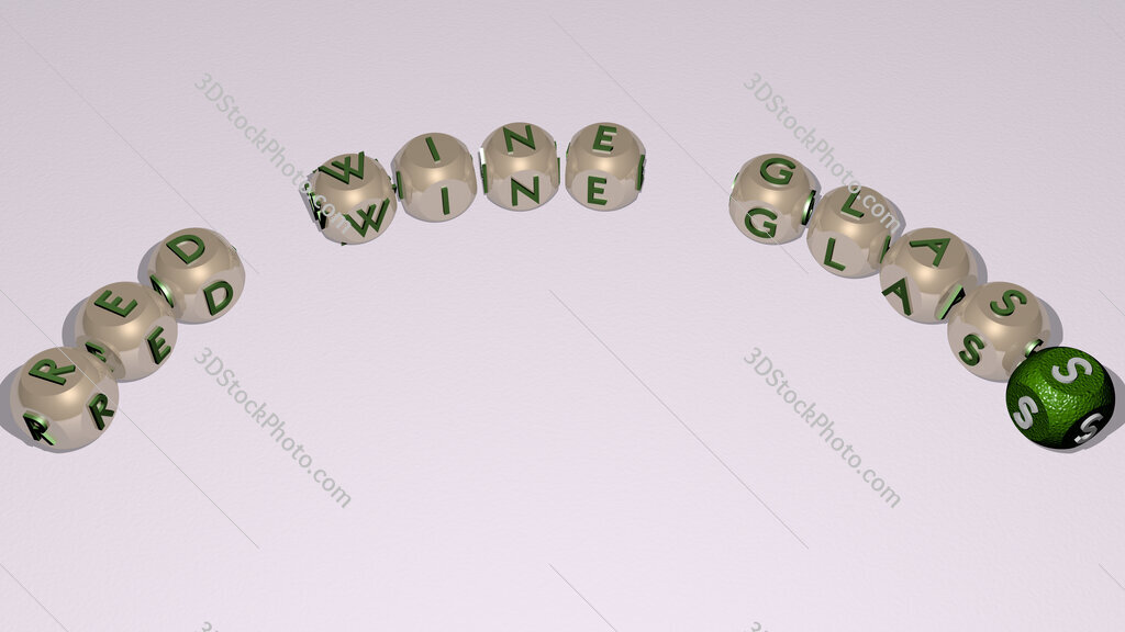 red wine glass text of dice letters with curvature