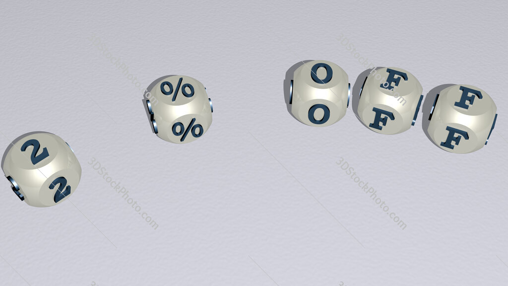 20% off text of dice letters with curvature
