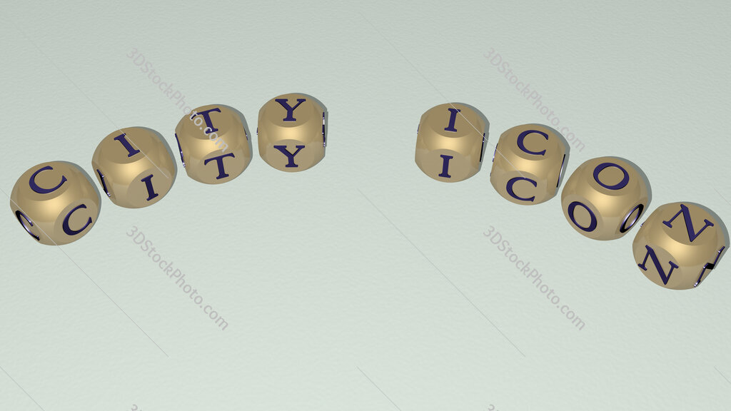 city icon text of dice letters with curvature