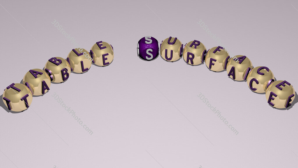 table surface text of dice letters with curvature