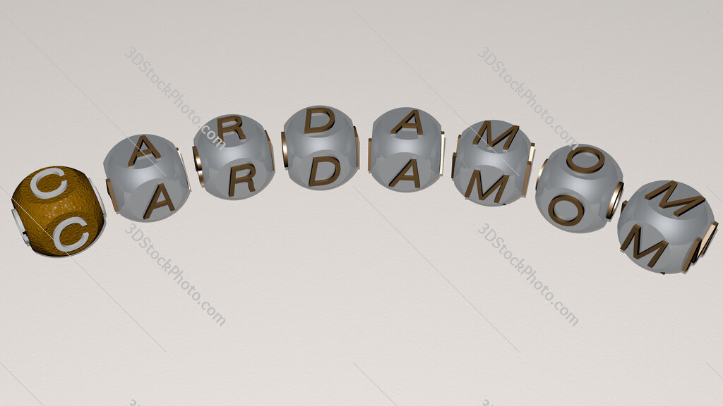 cardamom text of dice letters with curvature