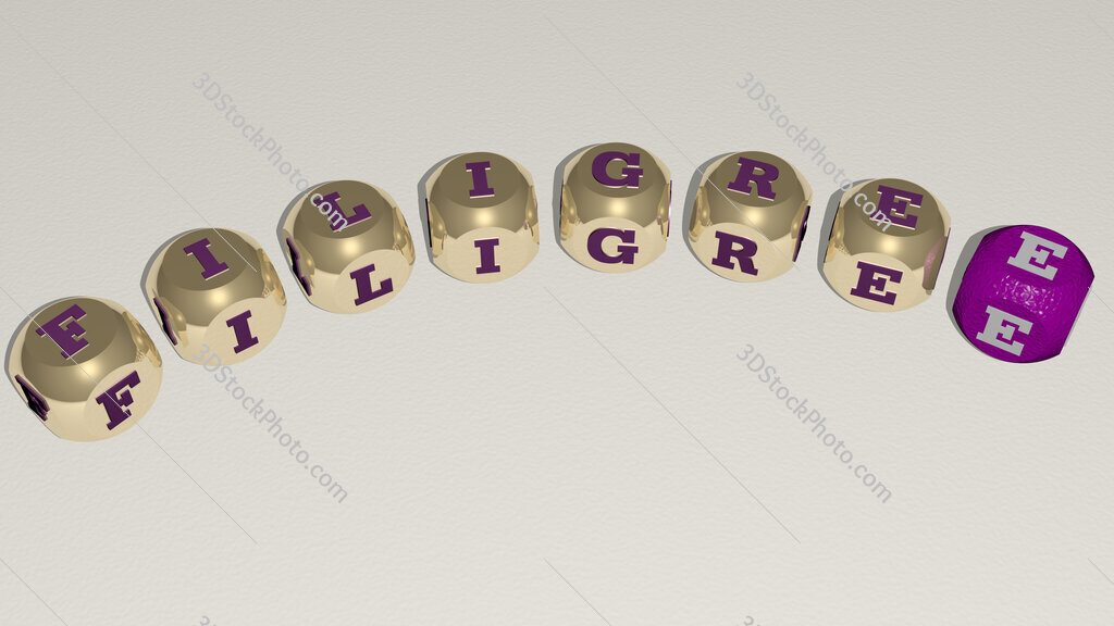 filigree text of dice letters with curvature