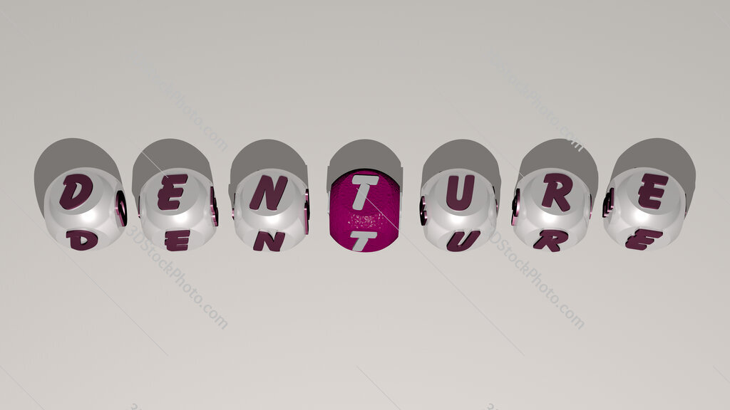 denture text by cubic dice letters