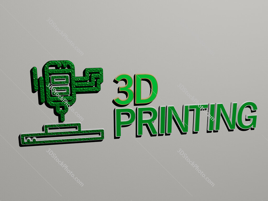 3d-printing icon and text on the wall