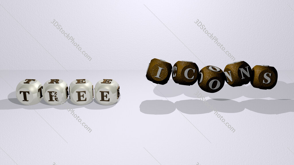 tree icons dancing cubic letters