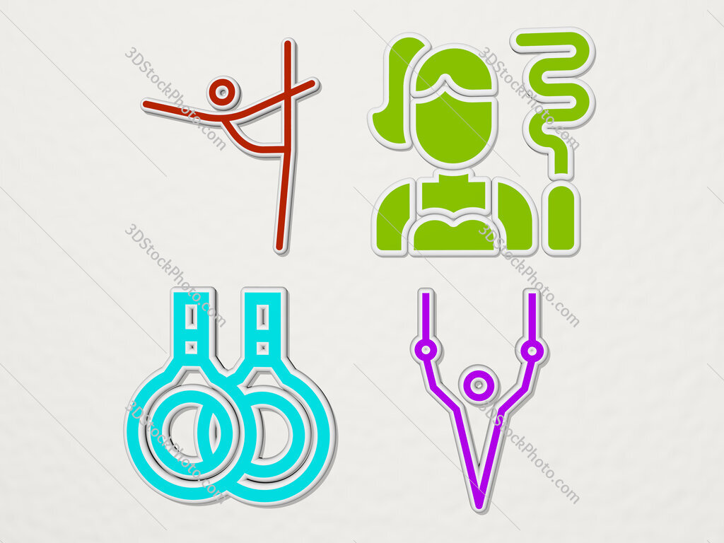 gymnastics colorful set of icons