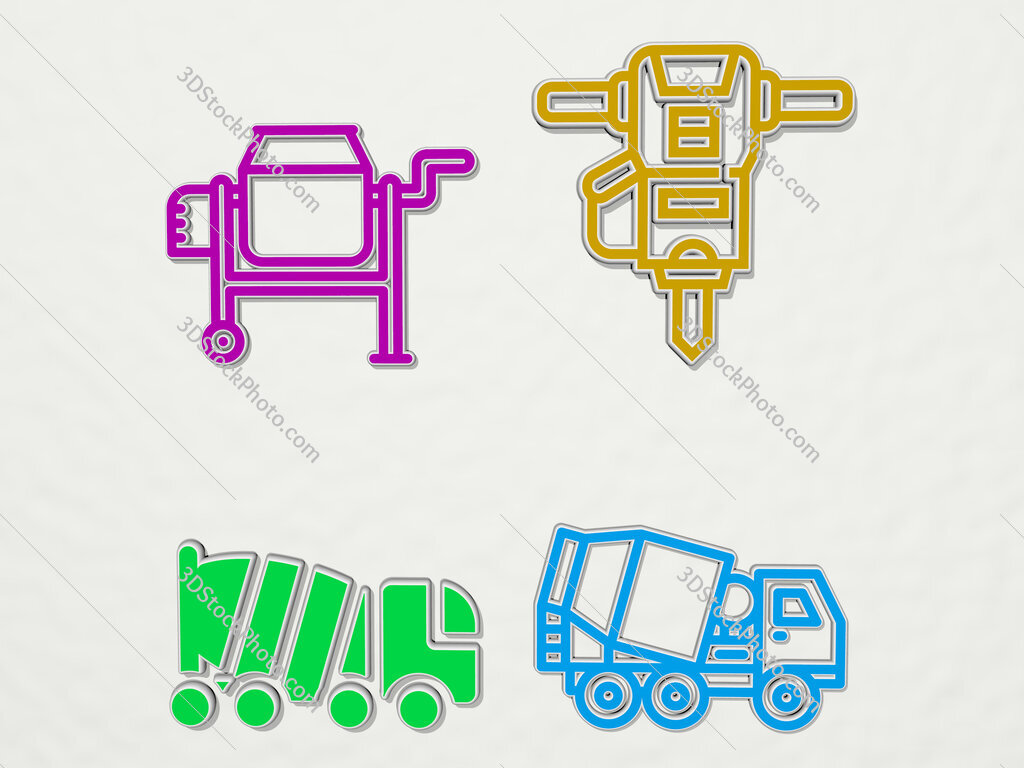 concrete colorful set of icons