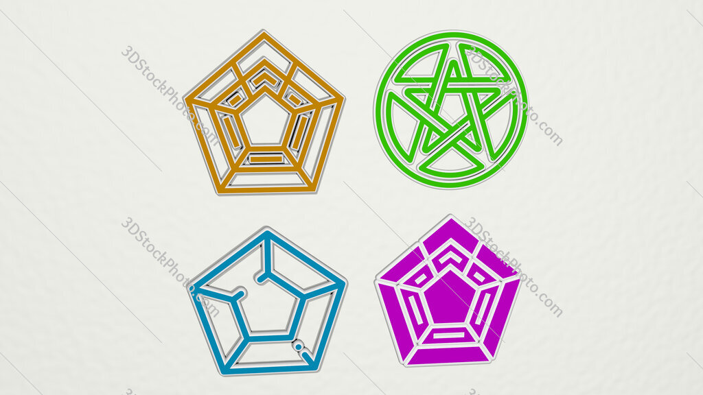 pentagon colorful set of icons