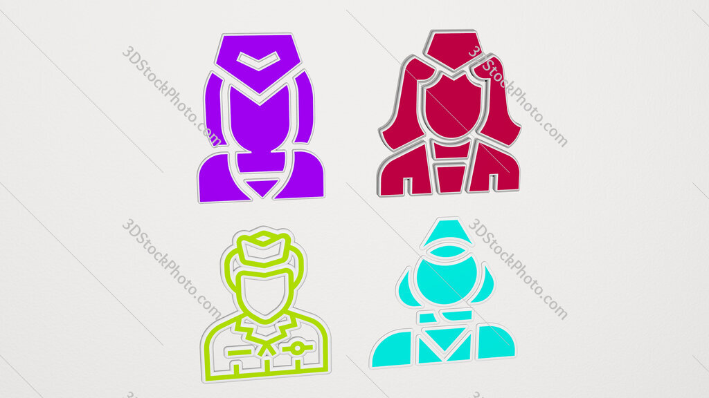 flight-attendant colorful set of icons