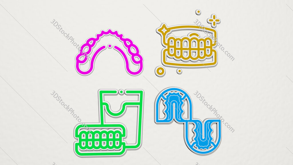 denture colorful set of icons