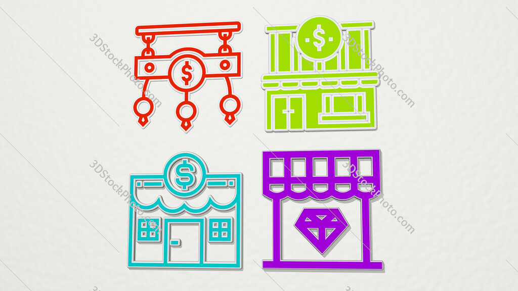 pawn-shop colorful set of icons