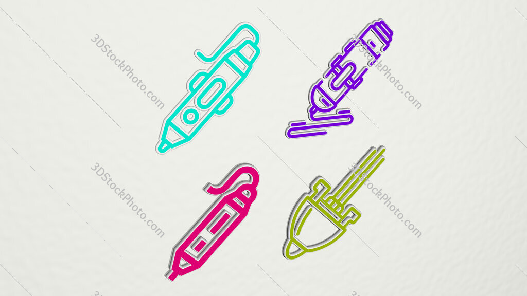 3d-printing-pen colorful set of icons