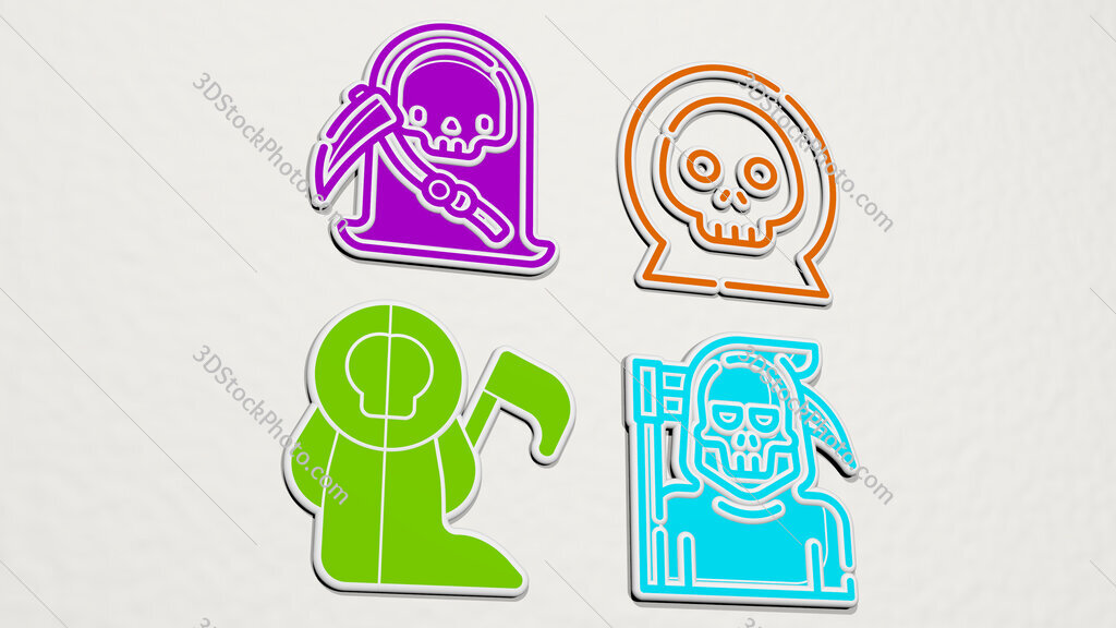 grim-reaper colorful set of icons