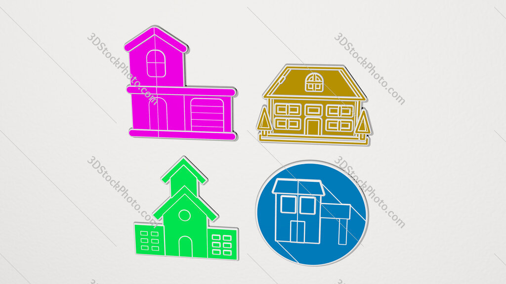 villa colorful set of icons