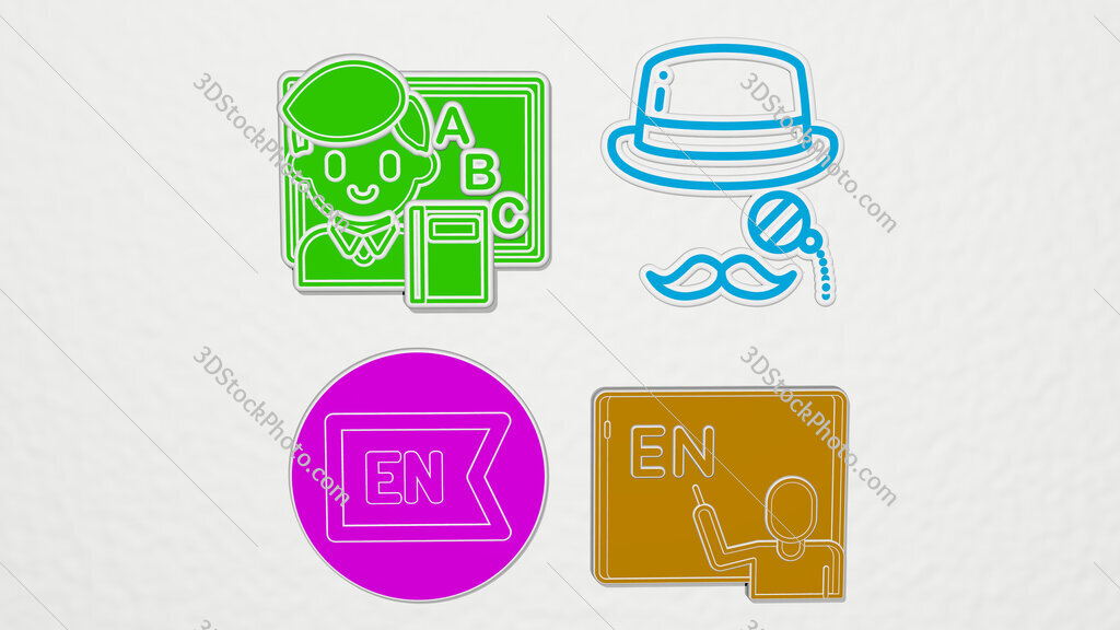 english colorful set of icons
