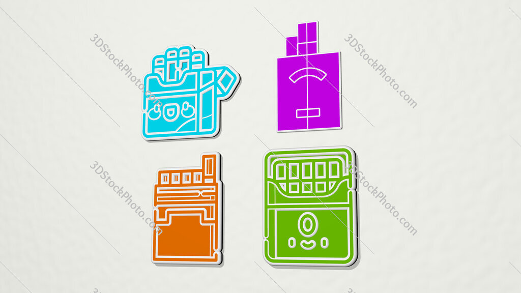 cigarettes colorful set of icons