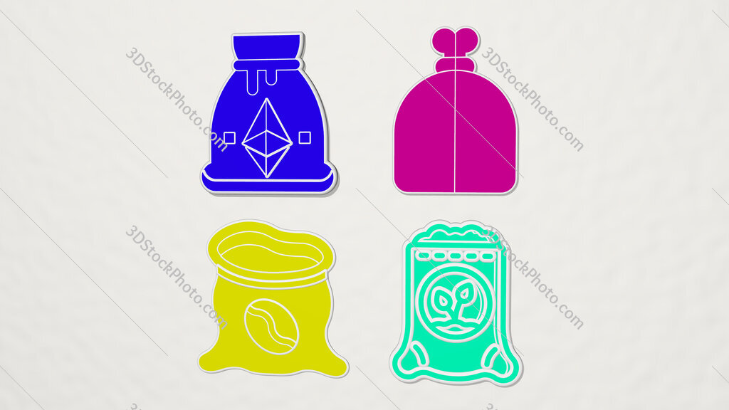 sack colorful set of icons
