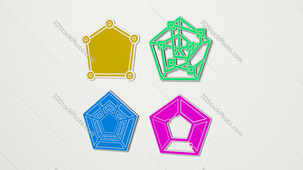 pentagon colorful set of icons