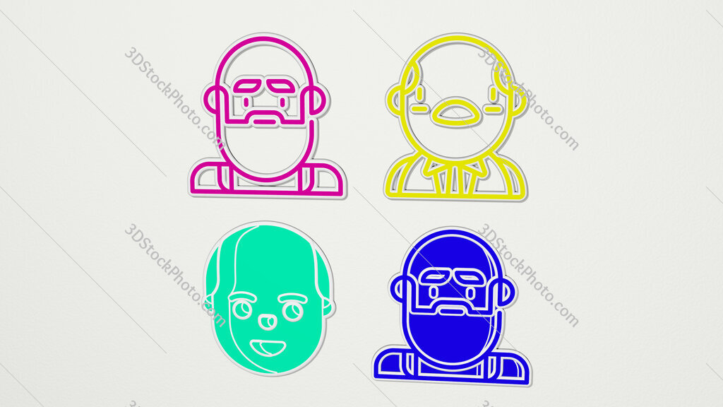 bald colorful set of icons