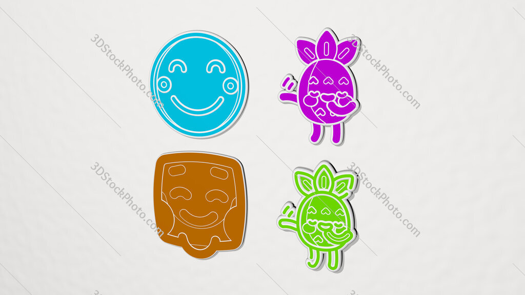blushing colorful set of icons