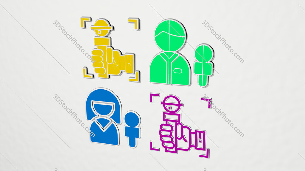 interviewer colorful set of icons
