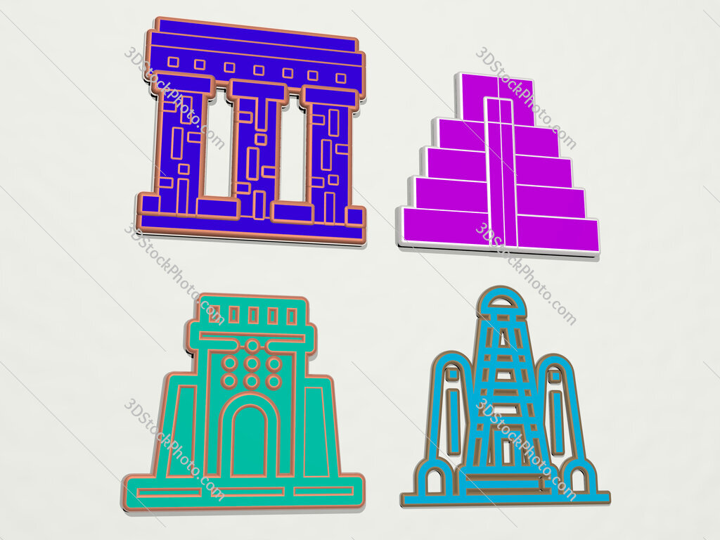 monument 4 icons set
