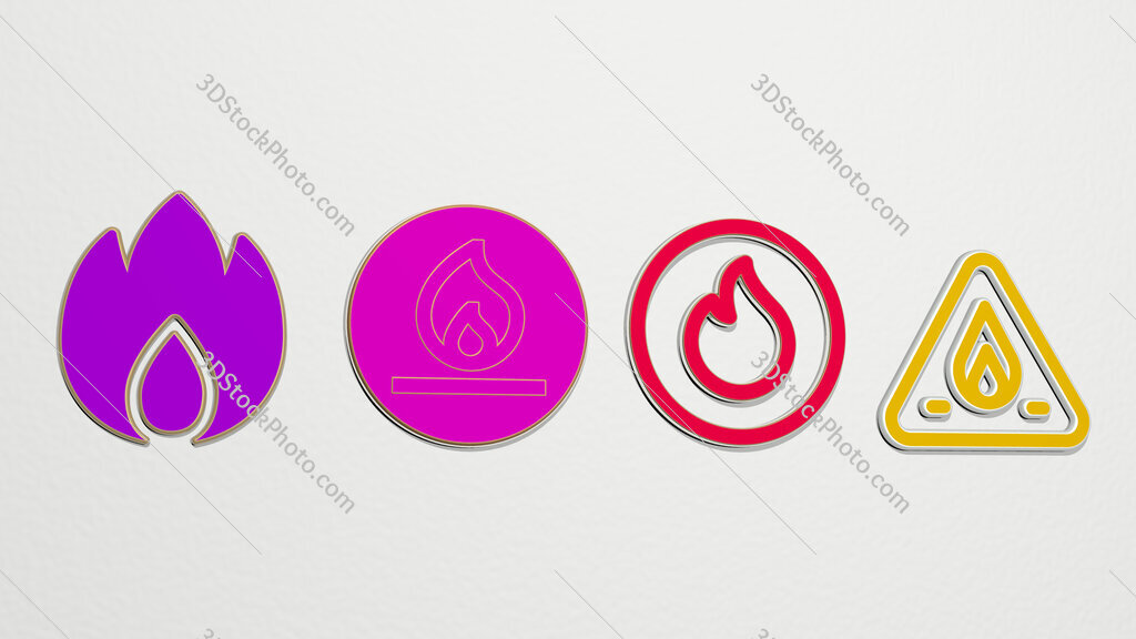 flammable 4 icons set