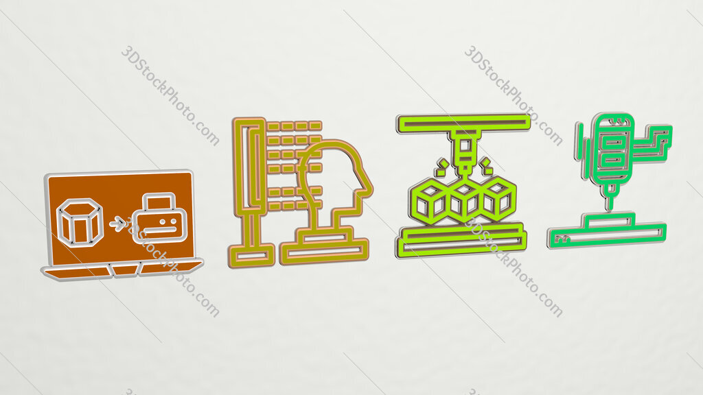 3d-printing 4 icons set