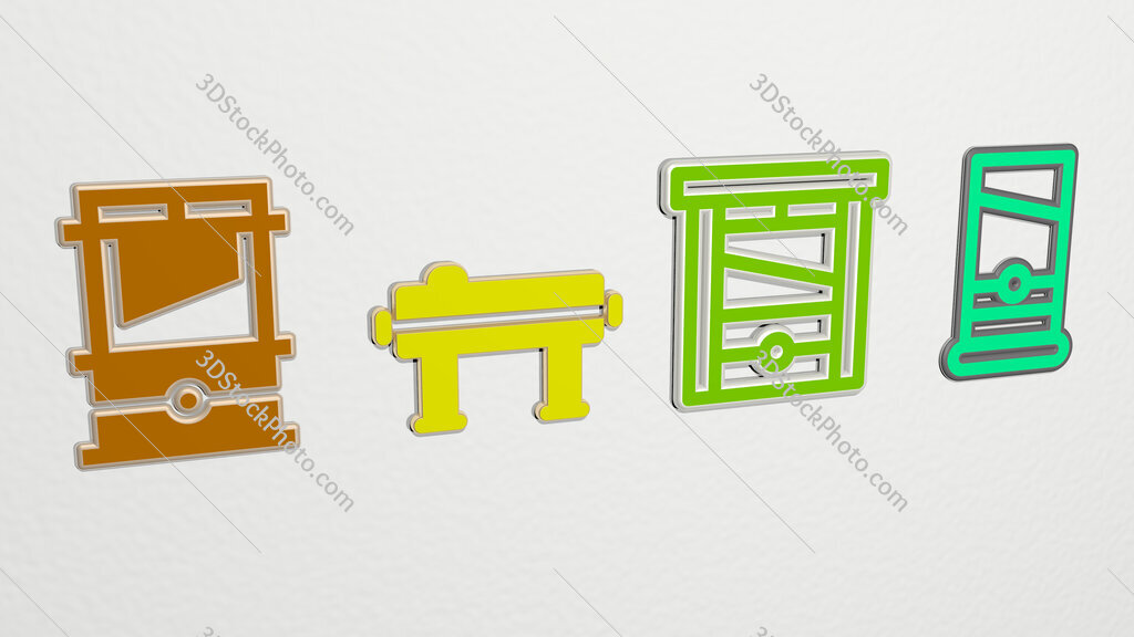 guillotine 4 icons set