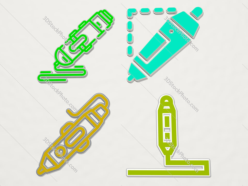 3d-printing-pen 4 icons set