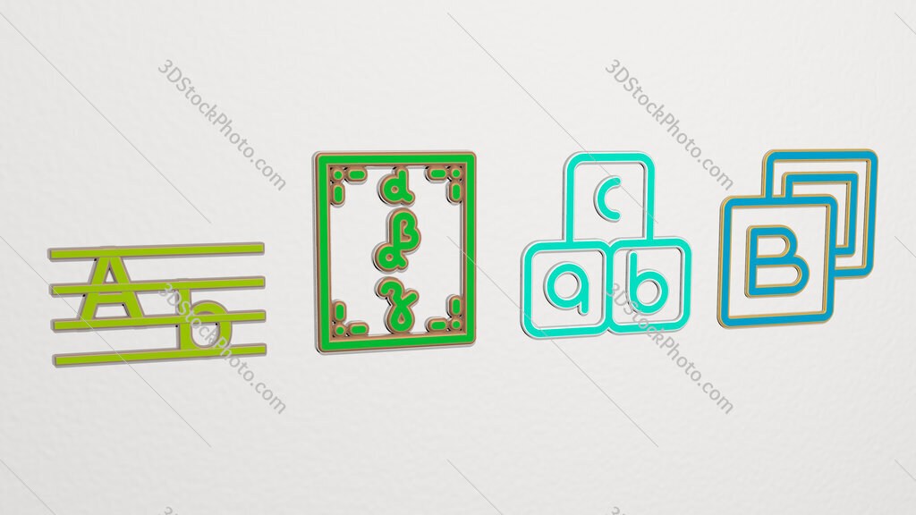 alphabet 4 icons set