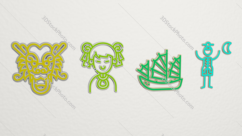 chinese 4 icons set
