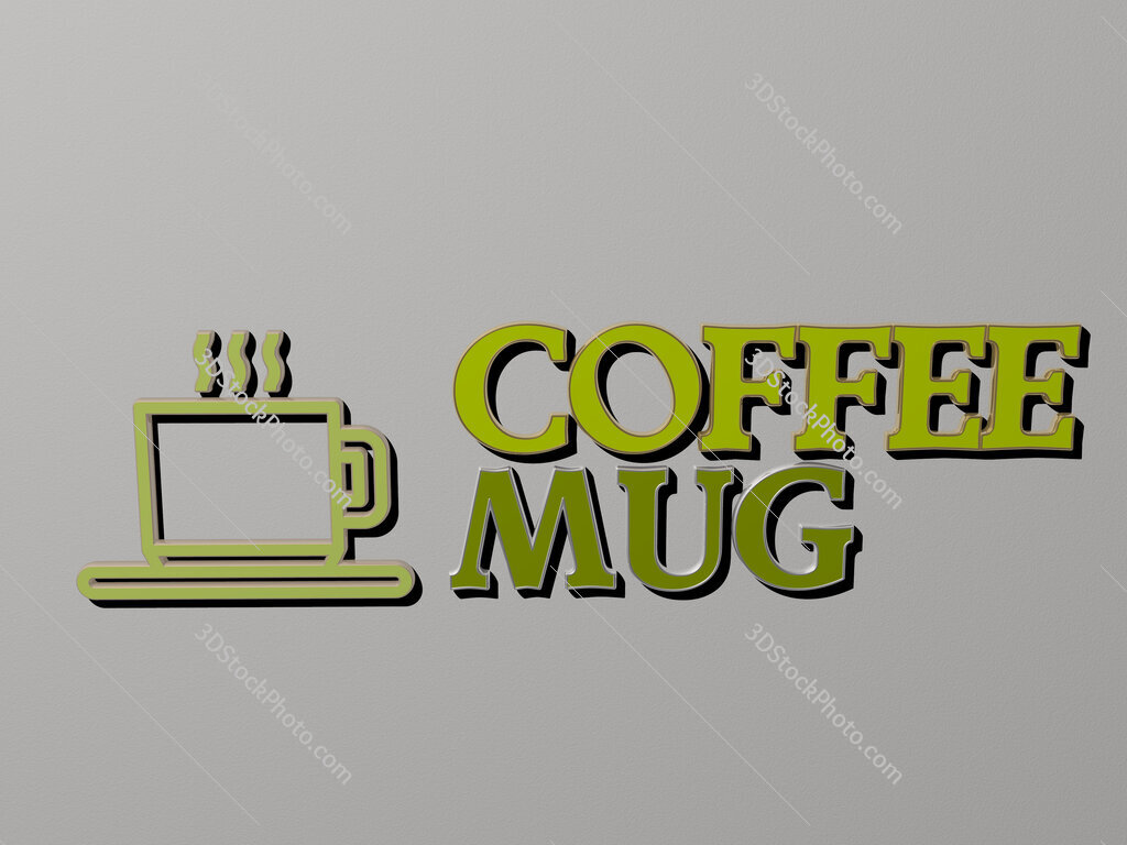 coffee-mug icon and text on the wall