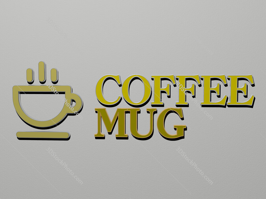 coffee-mug icon and text on the wall