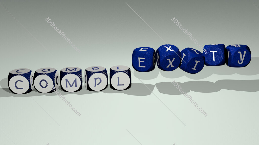 Complexity text by dancing dice letters