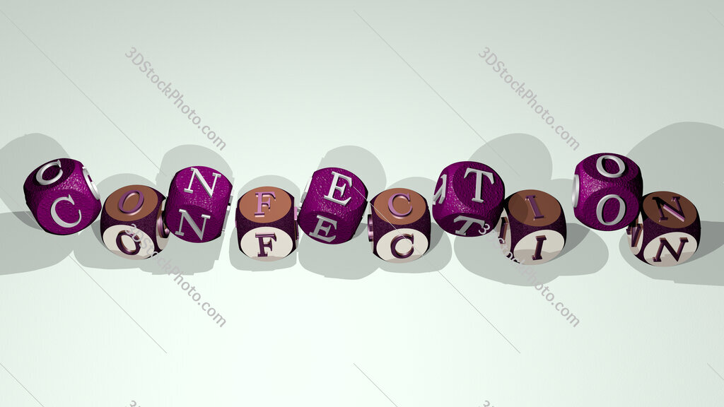 confection text by dancing dice letters