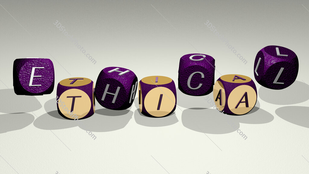 ethical text by dancing dice letters