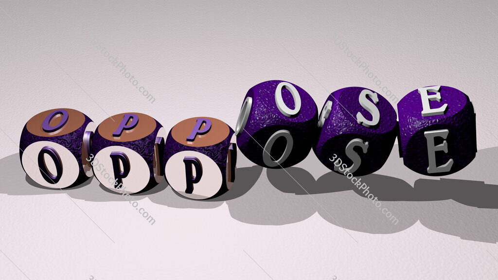 oppose text by dancing dice letters
