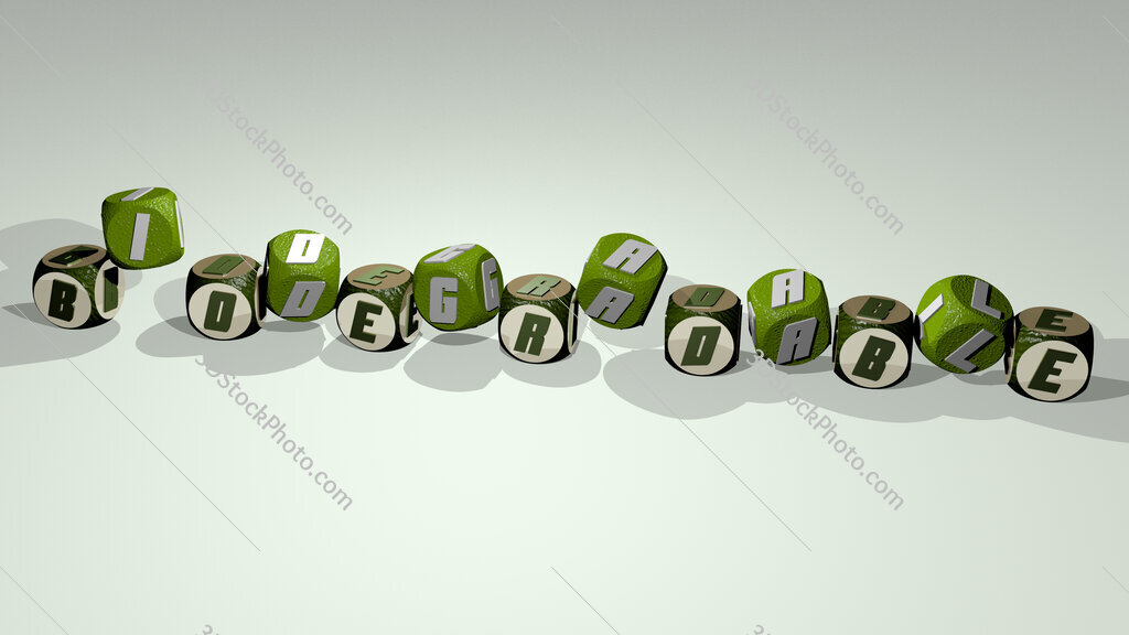 biodegradable text by dancing dice letters