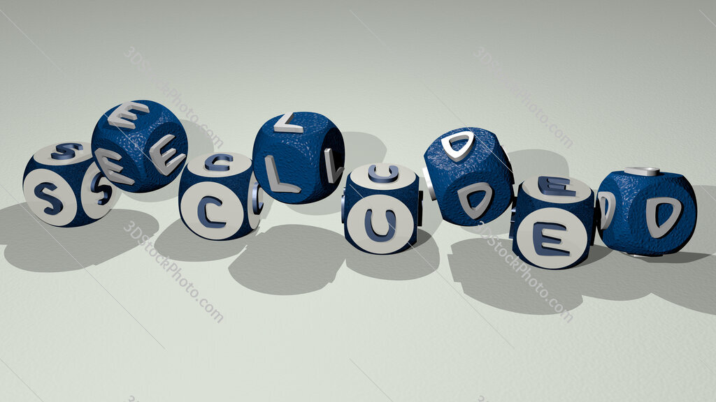 secluded text by dancing dice letters