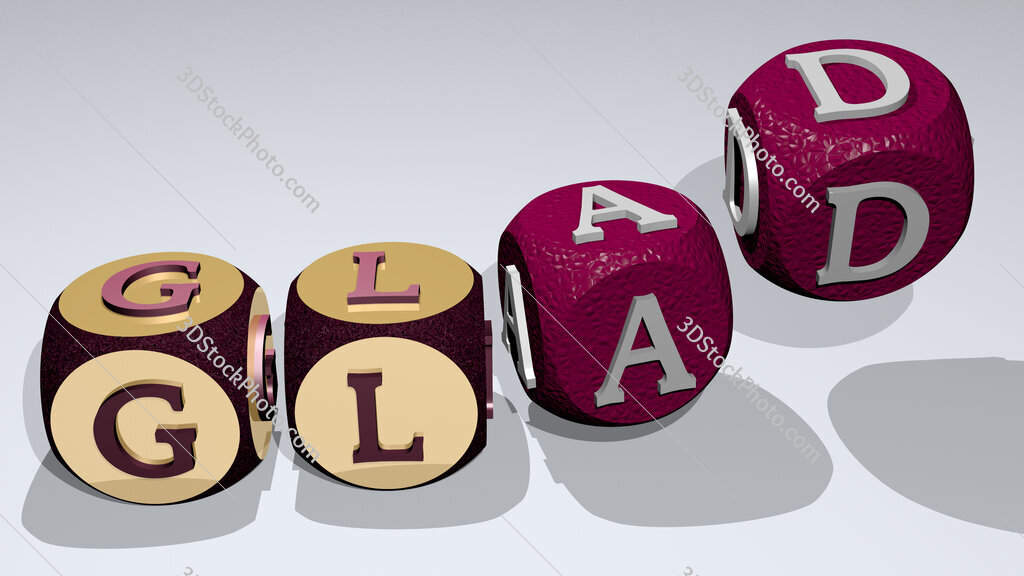 glad text by dancing dice letters