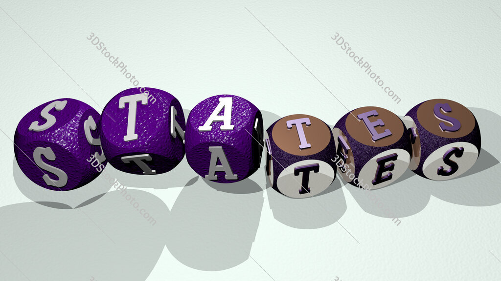 states text by dancing dice letters