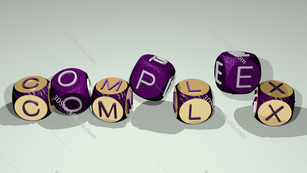 complex text by dancing dice letters