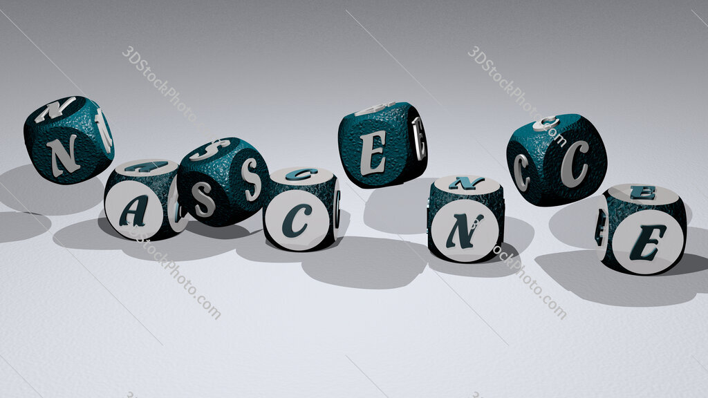 nascence text by dancing dice letters