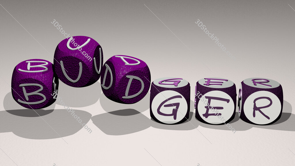 budger text by dancing dice letters
